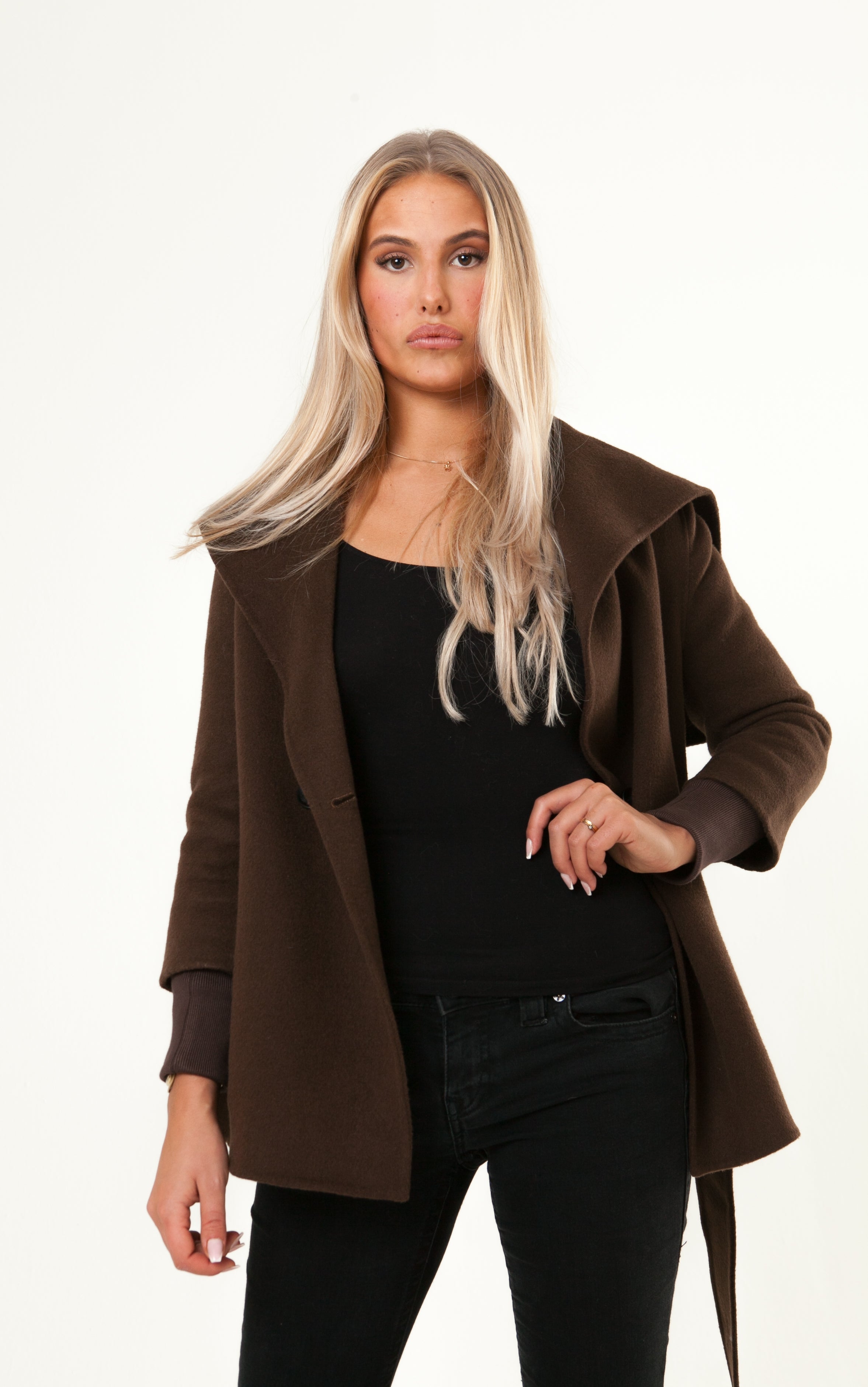 Shawl Collar Cashmere Coat - Brown